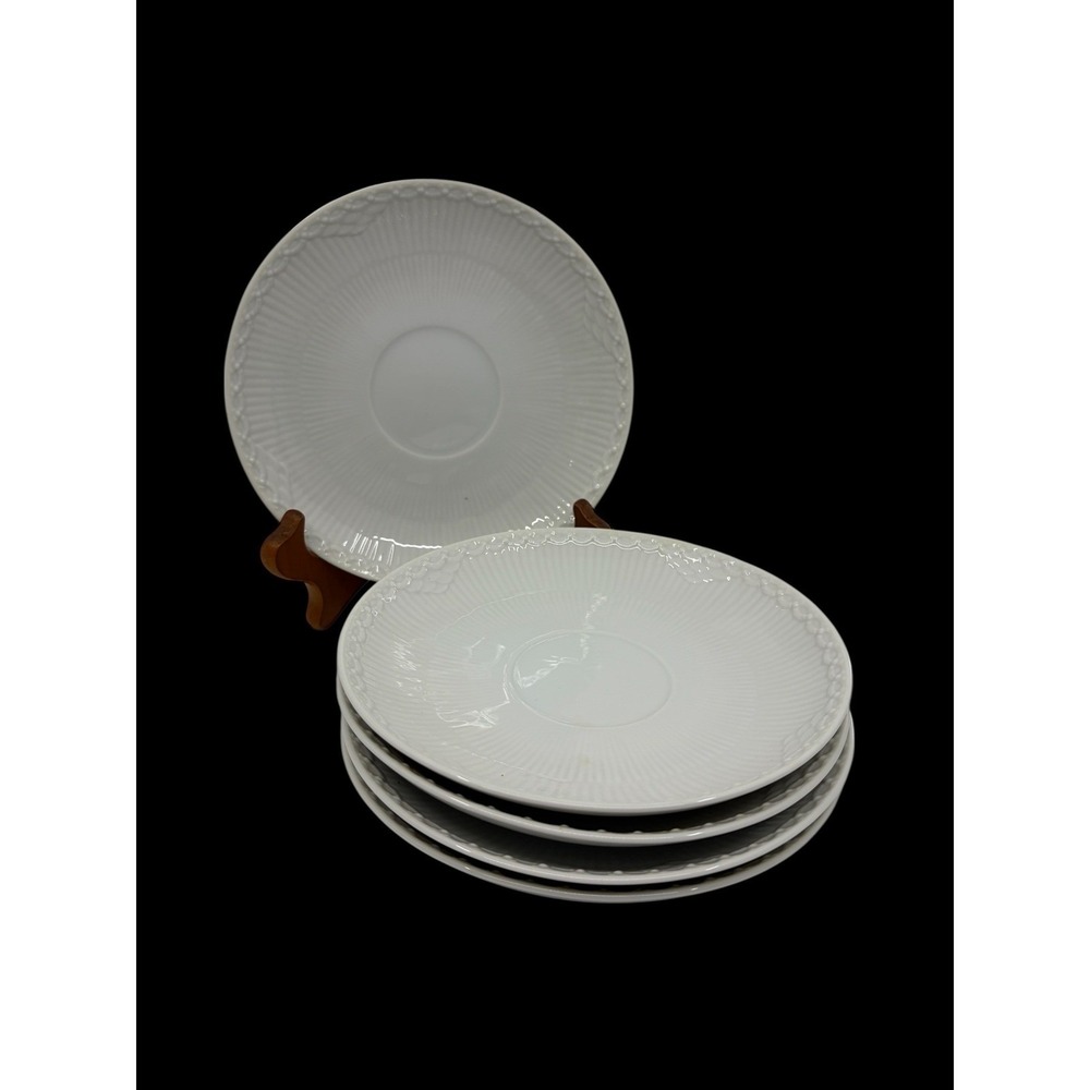Royal Copenhagen White Half Lace Cream Soup Saucers Set of 5 Fluted Porcelain